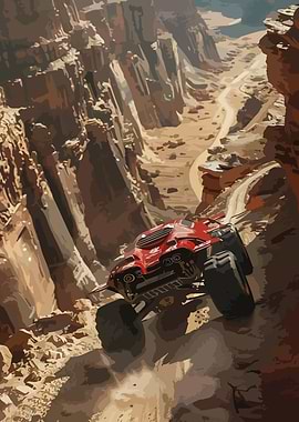 Red Off-Road Vehicle in Canyon