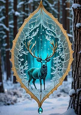 Winter Deer Ornament in Snowy Forest
