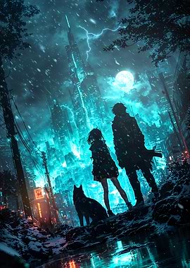 Anime Couple in a futuristic cityscape