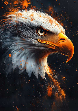 Eagle Portrait with Orange Splatter