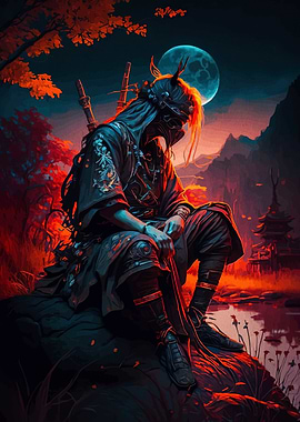 Seated Warrior in a Fantasy Landscape