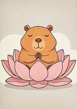 Meditating Capybara in Lotus Flower