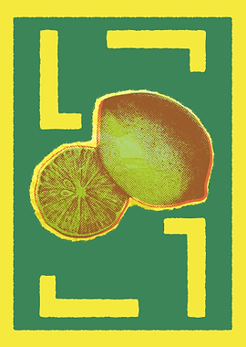 Halftone Lemons on Green Background