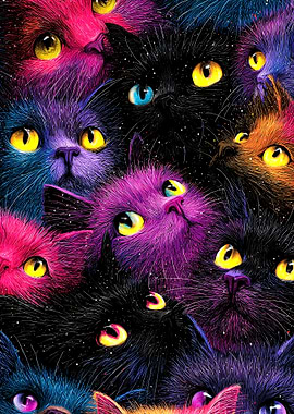 Colorful Cats in the Dark