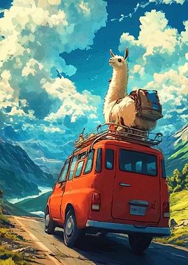Llama on Van Road Trip