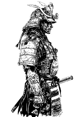 Samurai Warrior in Black and White