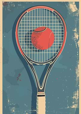 Tennis Racket and Ball Vintage Poster