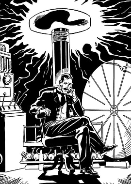 Nikola Tesla in his laboratory