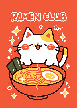 Cute Cat Ramen Club Illustration