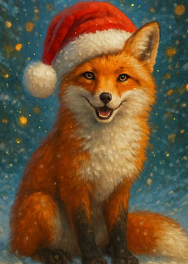 Fox Wearing Santa Hat Portrait