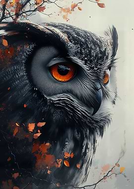 Owl Portrait with Autumnal Accents