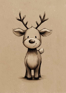 Cute Cartoon Reindeer Sketch