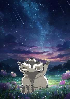 Raccoon Gazing at the Night Sky