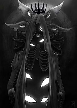 Dark Crowned Figure with Glowing Eyes