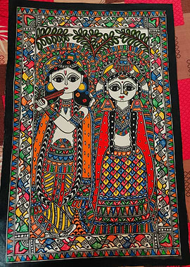 Krishna and Radha Madhubani Painting