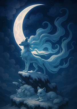 Moonlit Fox Family
