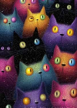 Colorful Cats in Space Illustration