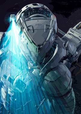 Futuristic Spacesuit with Blue Energy Shield