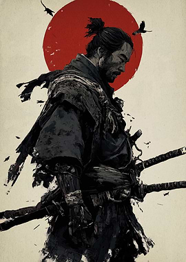 Samurai Warrior with Red Sun