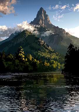 Mountain Peak Landscape with Lake