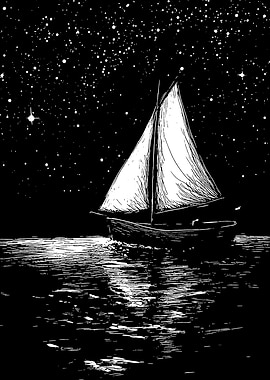 Sailboat under starry night sky