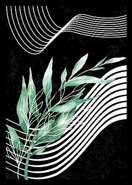 Abstract Botanical Art with White Lines