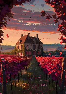 Vineyard Estate at Sunset