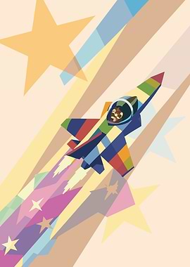 Colorful Jet Plane with Stars