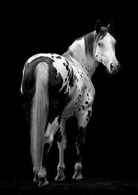 Appaloosa Horse Portrait in Black and White