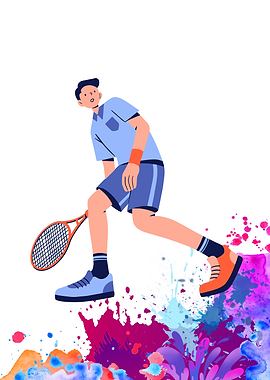 Tennis Player with Colorful Splashes
