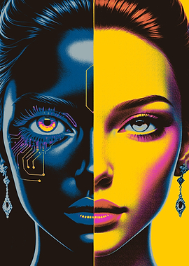 Cyberpunk Woman Portrait: Duality of Human