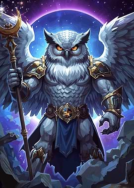 Anthropomorphic Owl Warrior Staff