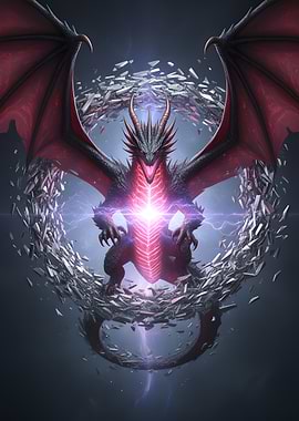 Dragon with Red Wings and Energy
