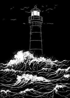 Lighthouse in Stormy Seas