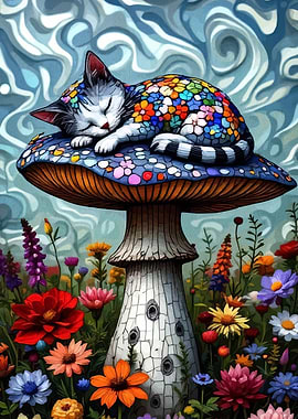 Cat Nap on Mushroom