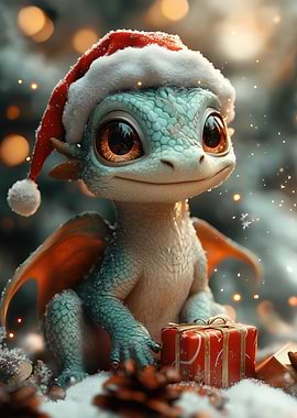 Christmas Dragon with Gift