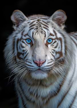 White Tiger Portrait with Blue Eyes