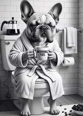 Dog in Robe with Coffee