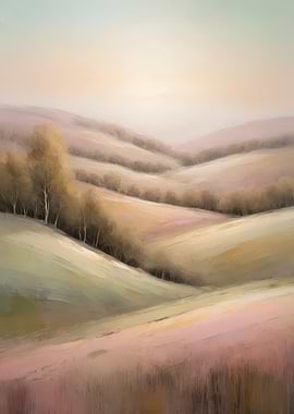 Serene Pastel Rolling Hills Landscape Painting
