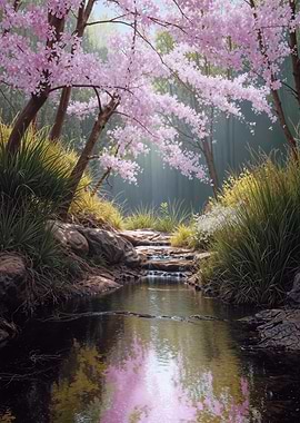 Spring Cherry Blossom Stream