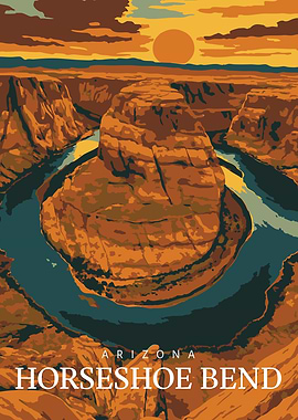 Horseshoe Bend Art Print: Vintage WPA Style Grand Canyon Travel Poster