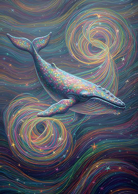 Colorful Whale in Abstract Space