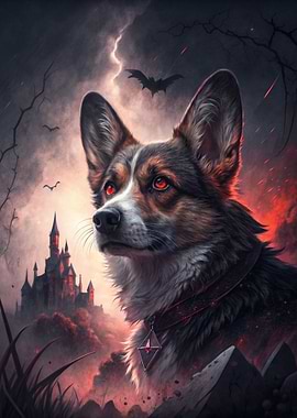 Corgi Vampire Dog Portrait