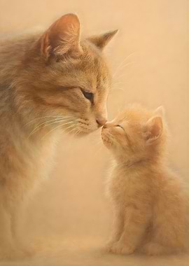 Mother cat and kitten touching noses
