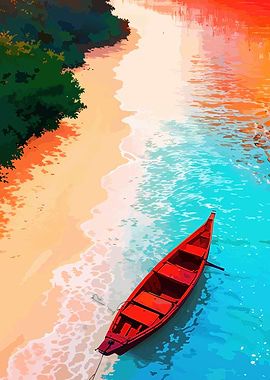 Red Boat on Tropical Beach