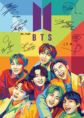 BTS Pop Art Portrait with Signatures