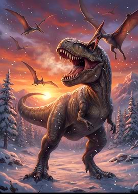 Tyrannosaurus Rex in Winter Landscape