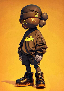 Kaws-inspired character on yellow background