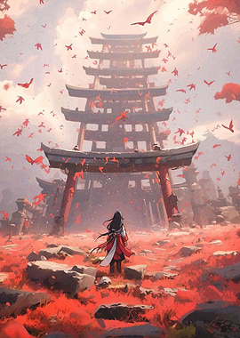 Japanese Figure and Birds