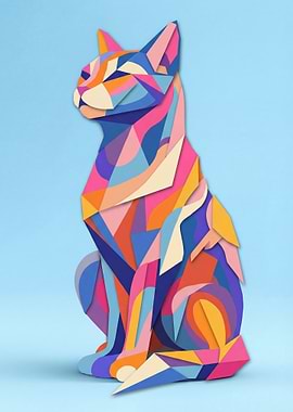 Colorful Geometric Cat Illustration